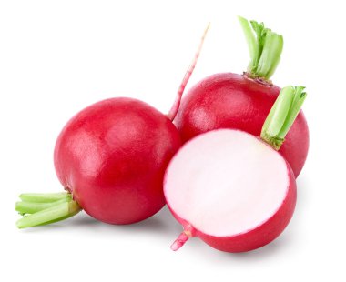 Beyaz arka planda izole edilmiş taze turp. kırpma yolu