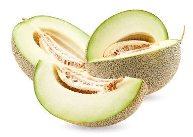 Dilimlenmiş kavun beyaz arka planda izole edilmiş. Taze kavun. kırpma yolu