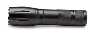 Beyaz arka planda siyah el feneri izole edildi. kırpma yolu