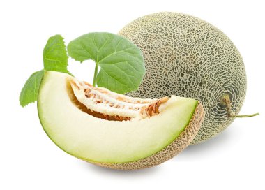 Dilimlenmiş kavun beyaz arka planda izole edilmiş. Taze kavun. kırpma yolu