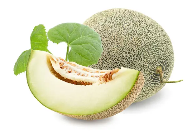 Dilimlenmiş kavun beyaz arka planda izole edilmiş. Taze kavun. kırpma yolu