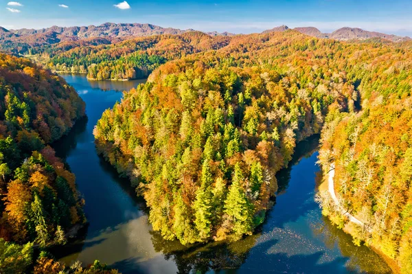 Trakoscan Lake Autumn Forest Aerial View Zagorje Region Croatia — Stock Photo, Image
