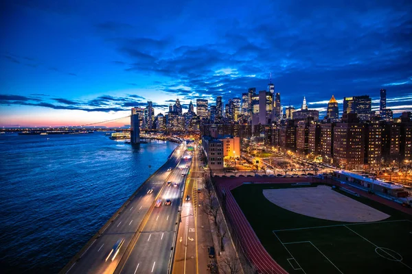 Nova Iorque Centro Skyline Arquitetura Vista Crepúsculo Estados Unidos América — Fotografia de Stock