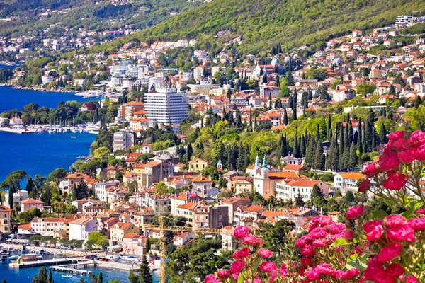 Riwiera Opatija Wybrzeże Różane Kwiaty Panoramiczny Widok Zatoka Kvarnerska Chorwacji — Zdjęcie stockowe