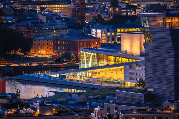 Oslo Ópera Centro Ciudad Moderna Arquitectura Vista Nocturna Capital Noruega — Foto de Stock