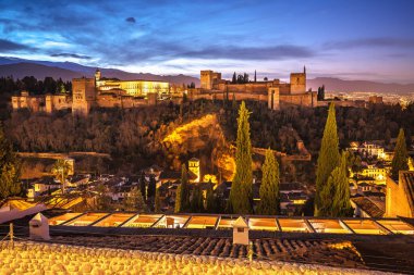 Ancient Alhambra sunrise view, UNESCO world heritage site in Granada, Andalusia region of Spain