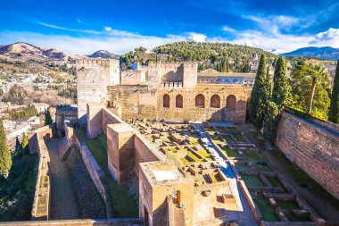 View of Alhambra historic site ruins in Granada, Andalusia region of Spain