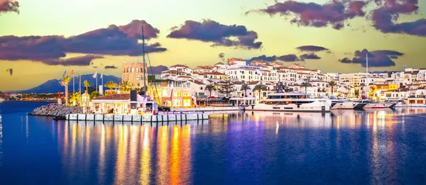 stock image Famous Puerto Banus near Marbella dawn panoramic view, Andalusia region of Spain