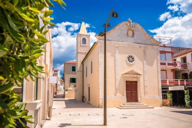 Town of Novalja square and church view, Pag island, archipelago of Croatia