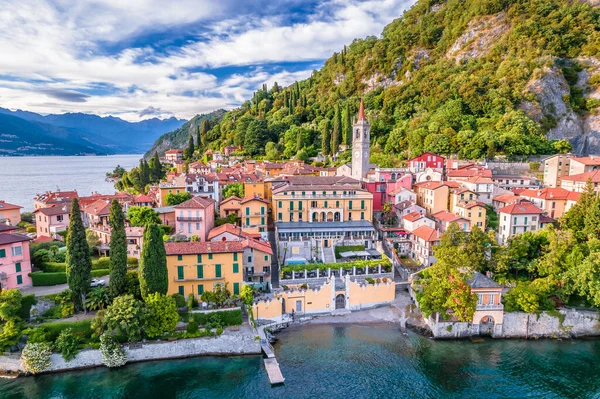 Stock image Como Lake and town of Varenna aerial view, Lombardy region of Italy