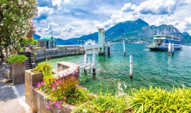 Bellagio Lungolago Europa 'nın ünlü göl manzarası, Como Gölü, Lombardy bölgesi.