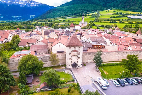 stock image Fortified village of Glorenza or Glurns in Val Venosta aerial view. Trentino region of Italy.