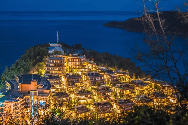 Town Budva Modern Coastline Architecture Evening View Archipelago Montenegro — Stock Photo, Image