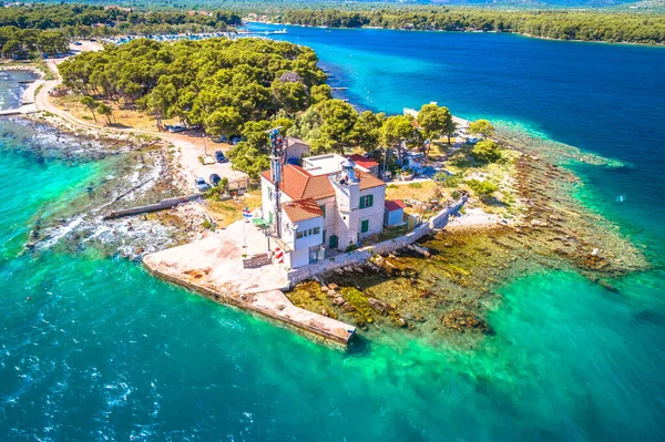 Jadrija Lighthouse Beach Sibenik Bay Entrance Aerial View Archipelago Dalmatia — Stock Photo, Image