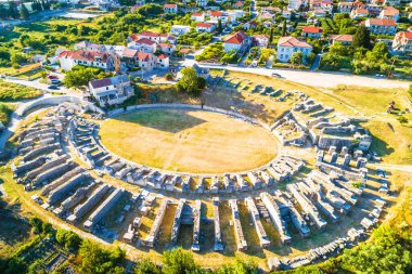 Ancient Salona or Solin roman amphitheater aerial view, Split region of Dalmatia, Croatia clipart