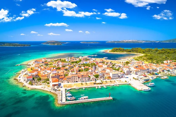 Krapanj Aerial Panoramautsikt Havet Svamp Skörd Sibenik Skärgård Kroatien — Stockfoto