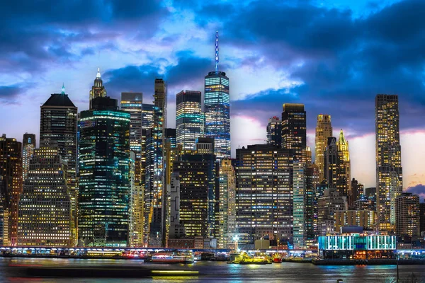 Skyline Épico Nova York Vista Noturna Centro Cidade Estados Unidos — Fotografia de Stock