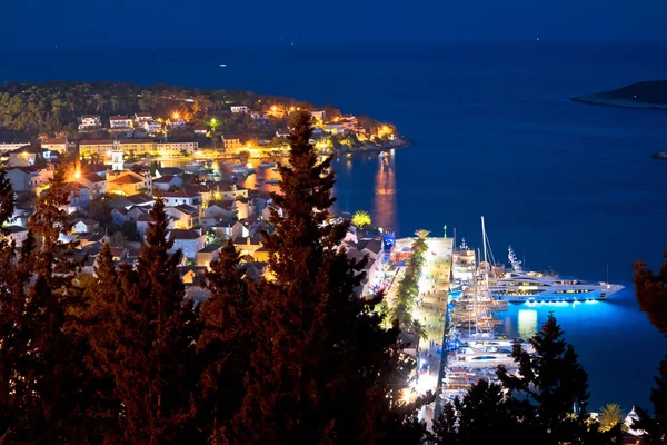 Vista Aérea Dos Telhados Hvar Vista Panorâmica Noite Porto Arquipélago — Fotografia de Stock