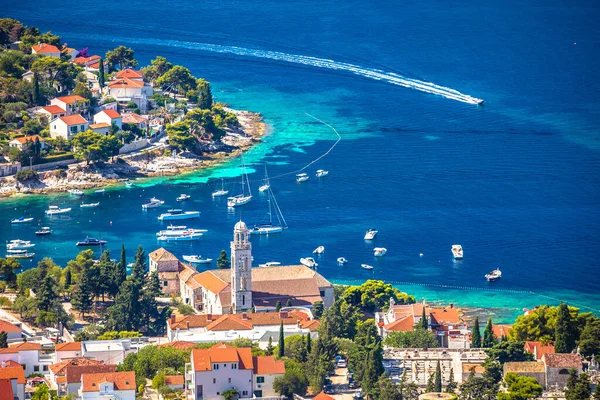 Cidade Velha Baía Hvar Vista Aérea Porto Arquipélago Dalmácia Croácia — Fotografia de Stock