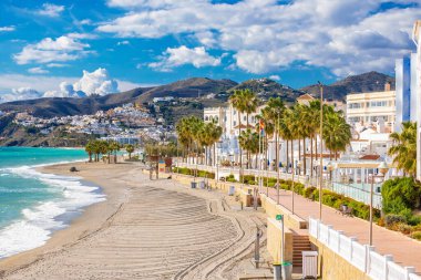 Idyllic beach in Nerja landscape view, Andalusia region of Spain