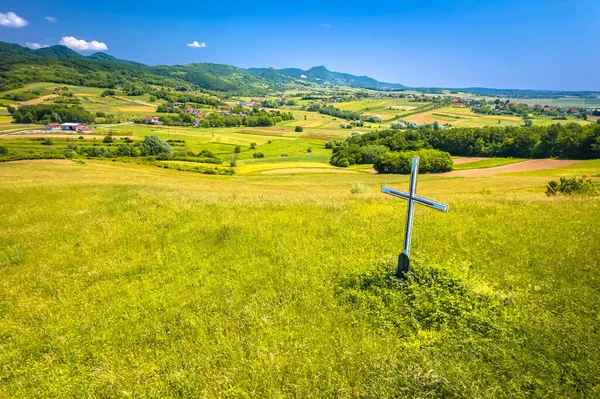 Paisagem Verde Campos Agrícolas Croácia Região Montanhosa Kalnik Prigorje — Fotografia de Stock