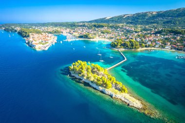 Saint Juraj islet and historic town of Rab aerial view, Island of Rab, archipelago of Croatia clipart