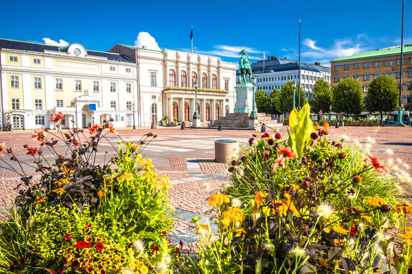 Gustav Adolfs square in Gothenburg scenic colorful view, Vastra Gotaland County of Sweden
