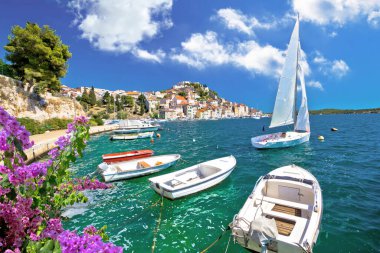 UNESCO town of Sibenik sailing destination coast view, Dalmatia, Croatia clipart