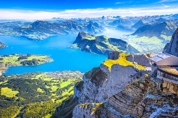 Letecký Pohled Jezero Luzern Vrcholu Pilatus Malebná Příroda Švýcarska Royalty Free Stock Fotografie