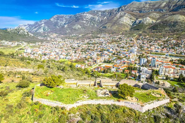Πόλη Του Sutomore Λόφο Φρούριο Εναέρια Άποψη Αρχιπέλαγος Του Μαυροβουνίου Φωτογραφία Αρχείου