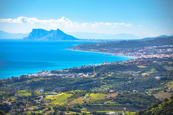 Panoramic view of Mediterranean coast and Gibraltar straight, Andalusia region of Spain