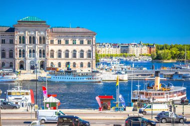 İsveç 'in başkenti Sodermalm Adası manzaralı Stockholm limanı ve limanı