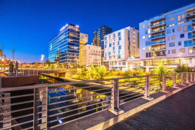 Oslo liman manzarasının çağdaş mimarisi, Norveç 'in başkentindeki modern binalar