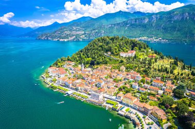 Como Gölü hava manzaralı Bellagio kasabası, İtalya 'nın Lombardiya bölgesi