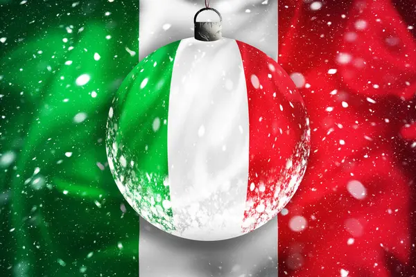 Itália Bandeira Neve Vista Através Vidro Bola Natal Xmas Temporada — Fotografia de Stock