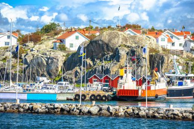 Göteborg 'daki Donso adası manzaralı liman manzarası, Goteborg Belediyesi, Vastra Gotaland İlçesi, İsveç