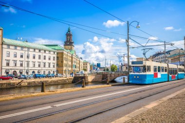 City of Gothenburg architecture and tram view, Vastra Gotaland County of Sweden clipart