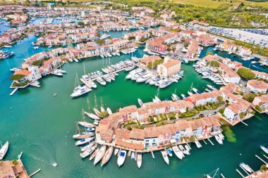 Scenic Port Grimaud yachting village marina aerial view, archipelago of French riviera clipart