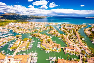 Scenic Port Grimaud yachting village marina aerial view, archipelago of French riviera clipart