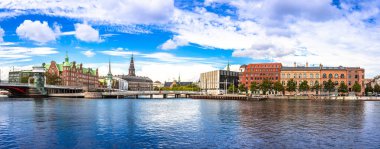 Danimarka 'nın başkenti Kopenhag Rıhtımı Renkli Panoramicview