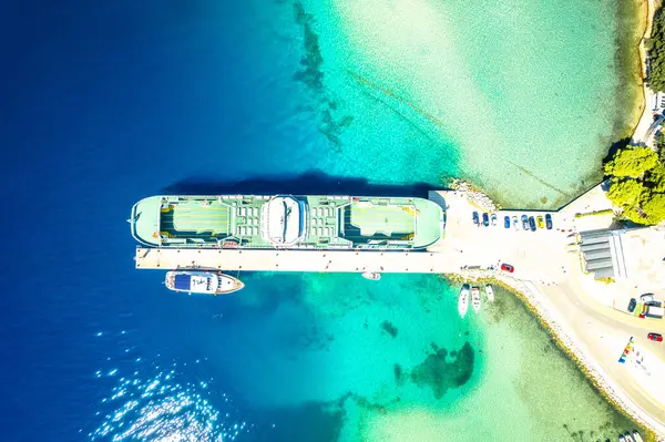 stock image Lopar ferry harbor on Rab island aerial view, archipelago of Croatia