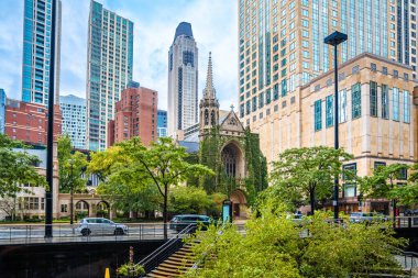 Chicago manzaralı sokak ve mimari manzaralı, Illinois eyaleti, ABD