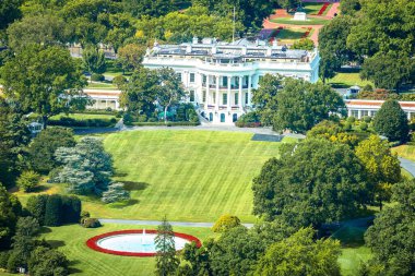 Washington DC. White House back side aerial panoramic view, residence of US president, capital of USA clipart