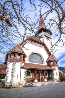 Reformist church in Spiez view, Berner Oberland region of Switzerland clipart