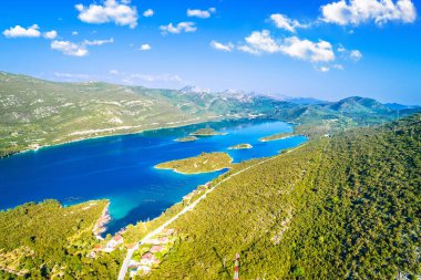 Malostonski zaljev körfezi havadan panoramik manzara, güney Hırvatistan takımadası