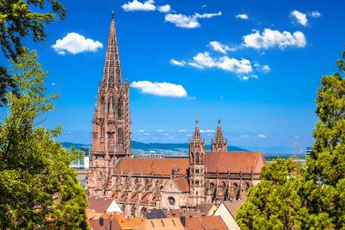 Freiburg şehri manzaralı sokak manzarası, Almanya 'nın Baden Wurttemberg bölgesi