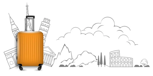 Realisztikus Bőrönd Stílus Különböző Utazási Elemekkel Világutazás Kórokozó Átvivő Fogalma — Stock Vector