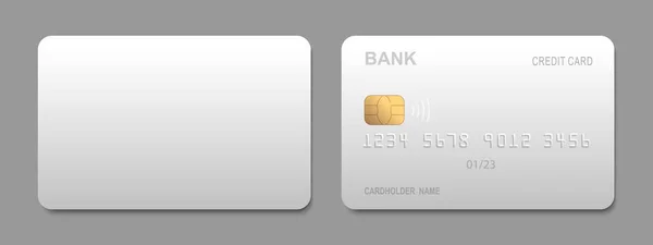 Realistiskt Vitt Kreditkort Kreditkortsmodell Vektoruppsättning Redigerbara Grafiska Element — Stock vektor