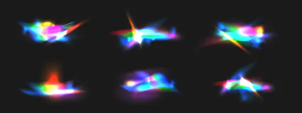 Оптический Эффект Бликов Кристальной Радуги Отражается Черном Цветной Набор Векторных — стоковый вектор