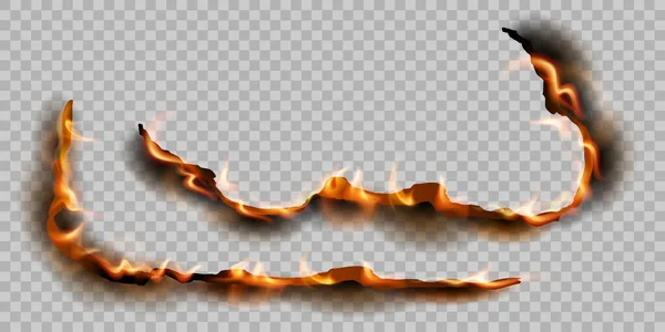 Realistic Burnt Paper Edges Elements Fire Black Ash Vector Set — Stock Vector